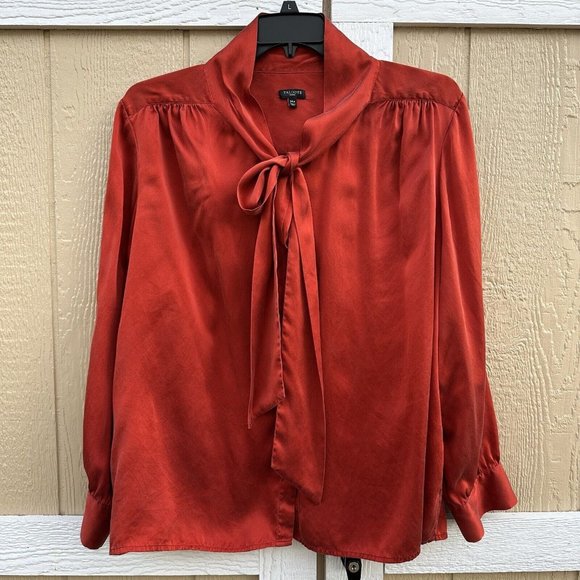 Talbots Tops - Talbots Woman Silk Button Front Blouse Bow Tie Neckline Plus Size 24W Orange